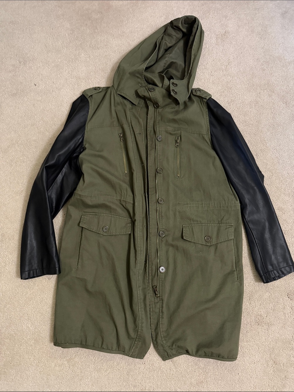 Women’s Apt 9 Hooded Jacket with Contrast Sleeves - Olive
